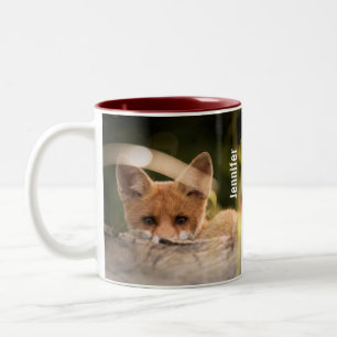Foto på en Cute Little Orange Fox Två-Tonad Mugg