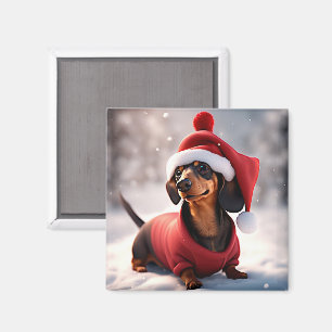 Foto på en dachshund med julklapp magnet