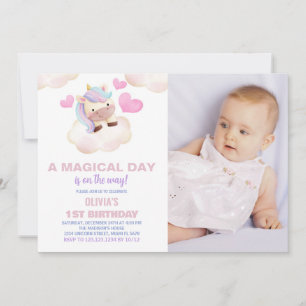 Foto på en magisk dag - Unicorn Birthday-inbjudan Inbjudningar
