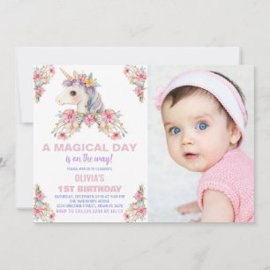 Foto på en magisk dag - Unicorn Birthday-inbjudan Inbjudningar