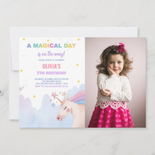 Foto på en magisk dag - Unicorn Birthday-inbjudan Inbjudningar