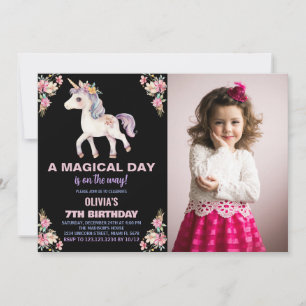 Foto på en magisk dag - Unicorn Birthday-inbjudan Inbjudningar