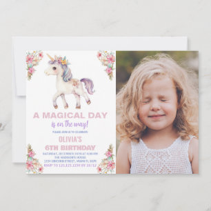 Foto på en magisk dag - Unicorn Birthday-inbjudan Inbjudningar