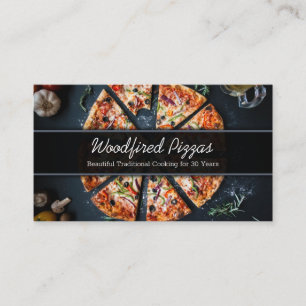 Foto på en pizza på skiffer - Affärskort Visitkort
