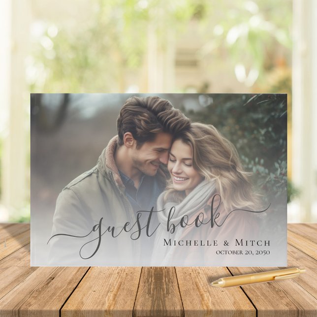 Foto på enkelt Bröllop Calligraphy Gästböcker (Wedding guest book with photo template. )