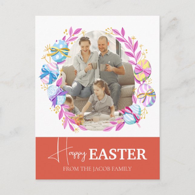 Foto på familjen elegant Modern Script Glad påsk Helg Vykort (Framsida)