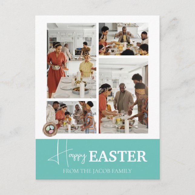 Foto på familjen elegant Modern Script Glad påsk Helg Vykort (Framsida)