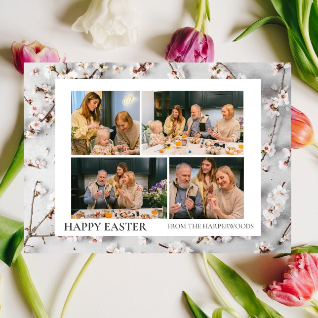 Foto på familjen elegant Modern Script Glad påsk Julkort (Skapare uppladdad)