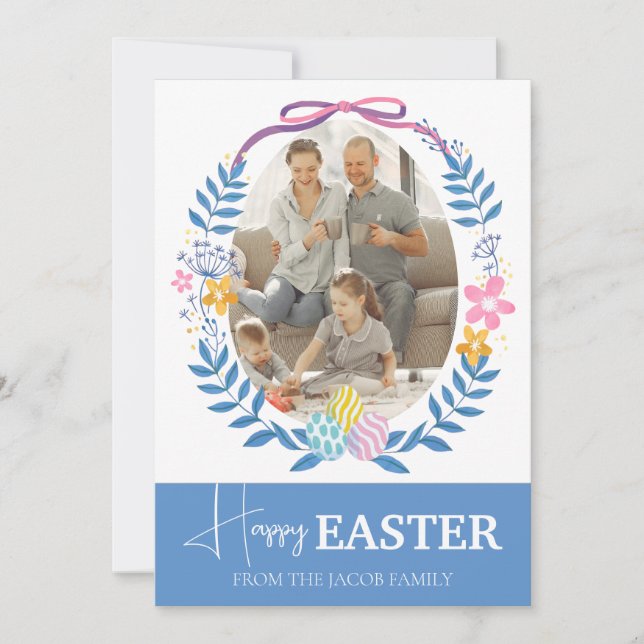 Foto på familjen elegant Modern Script Glad påsk Julkort (Framsida)
