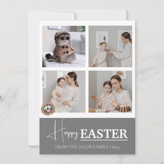 Foto på familjen elegant Modern Script Glad påsk Julkort (Framsida)