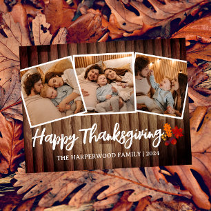 Foto på familjen Rustic Wood Fall Simple thanksgiv Helg Vykort