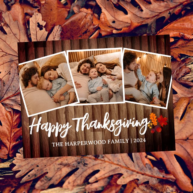 Foto på familjen Rustic Wood Fall Simple thanksgiv Helg Vykort (Skapare uppladdad)