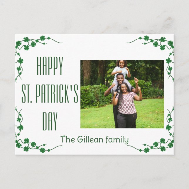 Foto på familjen Shamrocks vid lycklig St. patrick Helg Vykort (Framsida)
