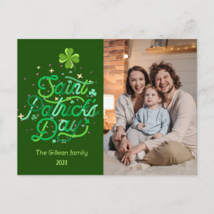 Foto på familjen Shamrocks vid lycklig St. patrick Helg Vykort