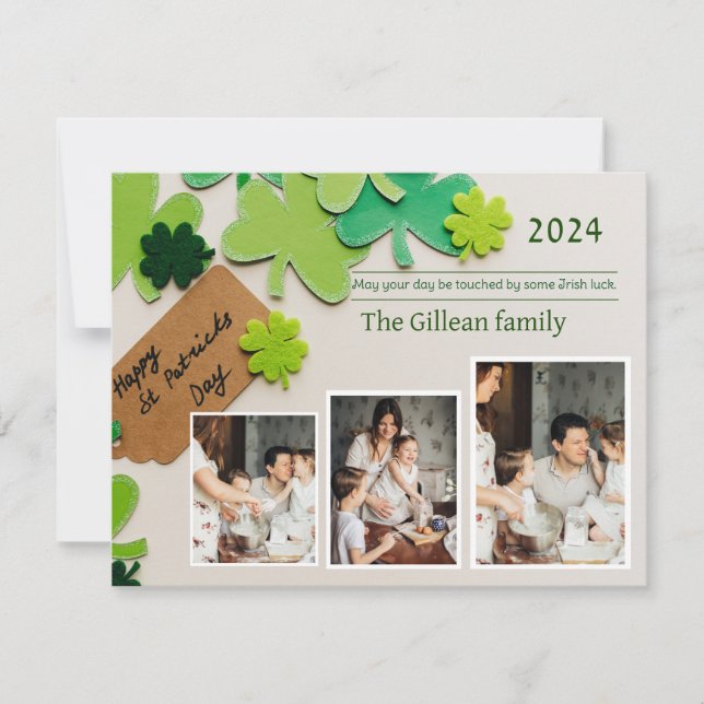 Foto på familjen Shamrocks vid lycklig St. patrick Julkort (Framsida)