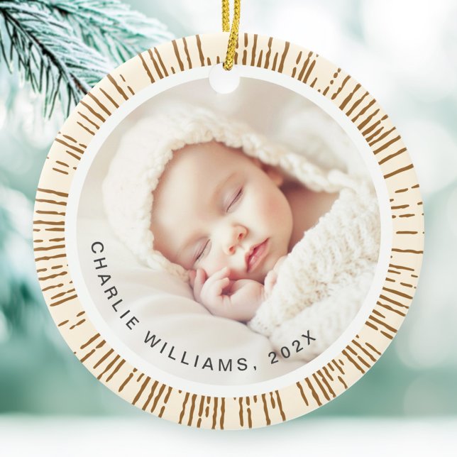 Foto på färgad av Retro sunburst kräm Julgransprydnad Keramik (Retro sunburst cream colored photo ceramic ornament)