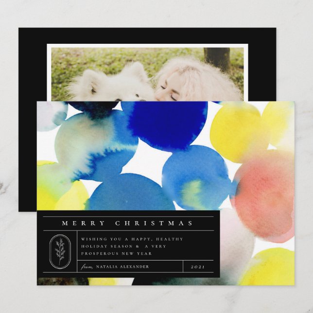 Foto på färgat modernt vattenfärgsdiagram julkort (Fram/baksida)