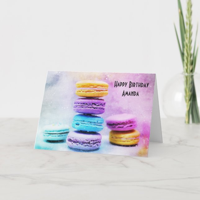 Foto på Färgglada Macarons Födelsedag Kort (Framsida)