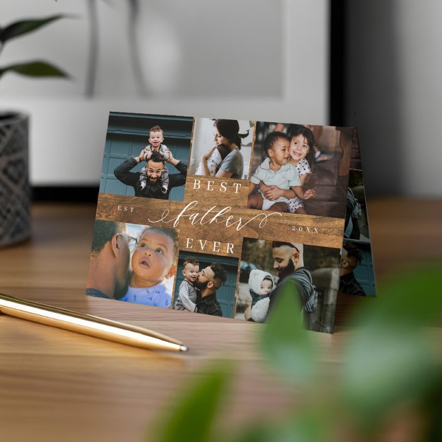 Foto på Fars dag 6, bästa Far någonsin, Woodgrain Kort (Best Father Ever Woodgrain Father's Day 6 Photo Card)