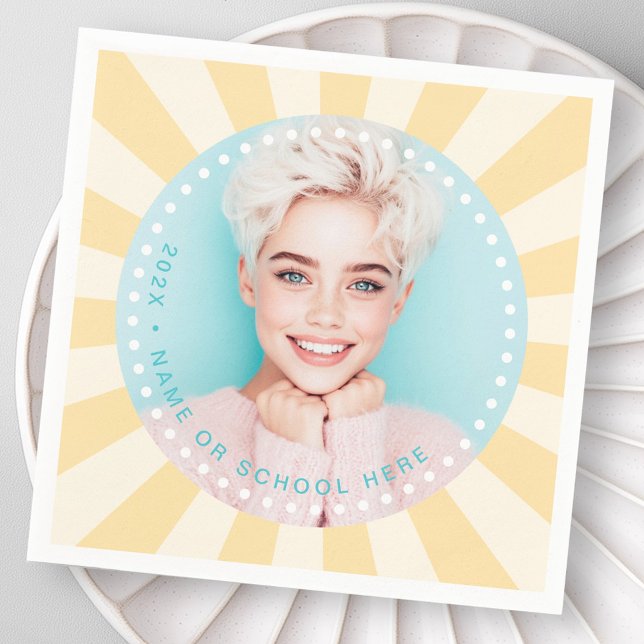 Foto på färsk trendig sunburst student studenten pappersservett (Fresh trendy sunburst student graduation photo napkins)