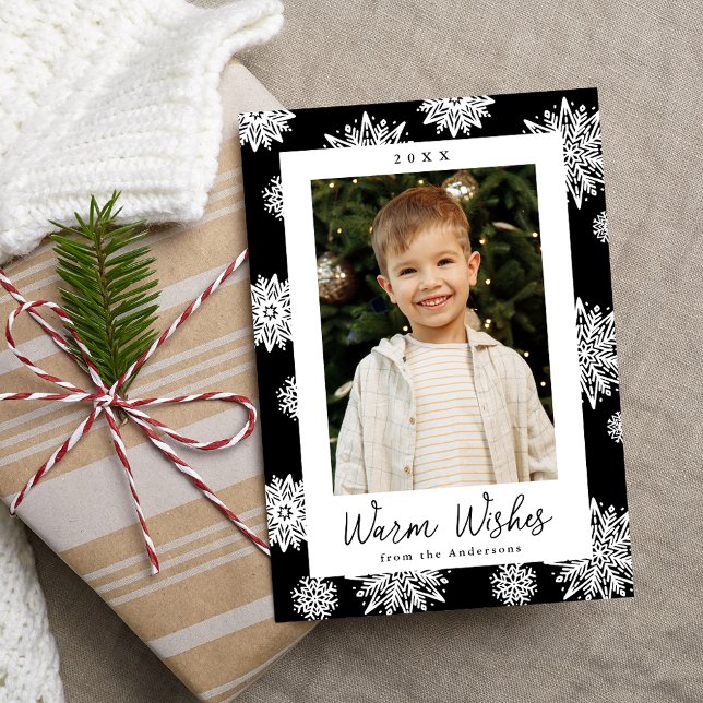 Foto på Festive Black and White Snöflingor Julkort (Skapare uppladdad)