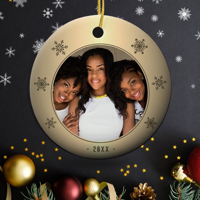 Foto på Festive Golden Metallic Snowflake Family F Julgransprydnad Keramik (Skapare uppladdad)