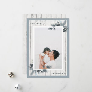 Foto på Festive Gräs & Rustic White Wooden Shiplap Julkort
