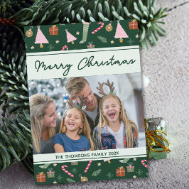 Foto på Festive Grönt God jul Mönster Julkort