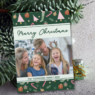 Foto på Festive Grönt God jul Mönster Julkort