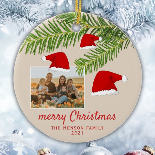 Foto på Festive Red Santa Hat Gräs God jul Julgransprydnad Keramik (Skapare uppladdad)