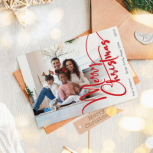 Foto på Festive Red Script God jul Fullt Julkort