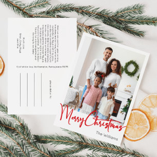 Foto på Festive Red Script God jul Lodrät Photo Helg Vykort