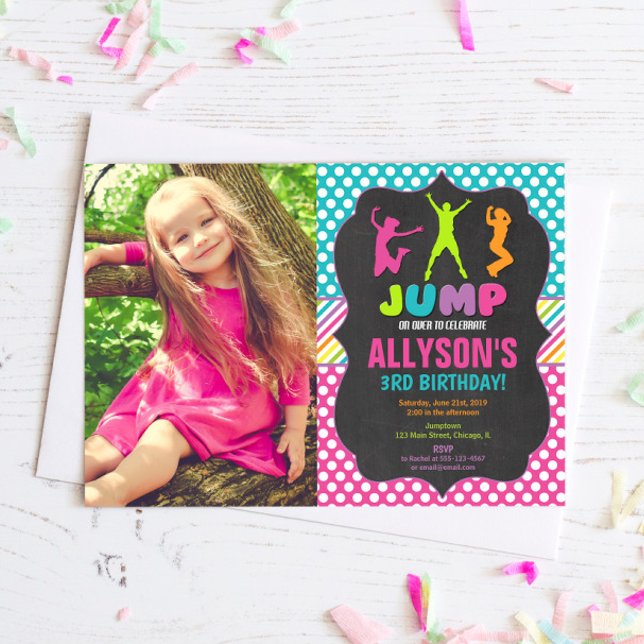 Foto på födelsedagsfest för jump-studsstudsning inbjudningar (Skapare uppladdad)