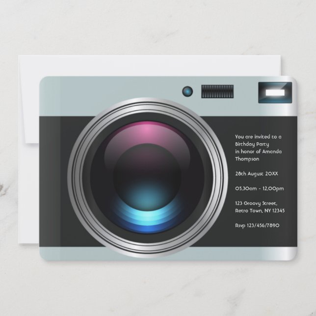 Foto på Födelsedagsfesten Retro Camera Inbjudningar (Framsida)