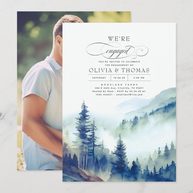 Foto på Förlovningsfest för bergskog Fog Evening Inbjudningar (Fram/baksida)