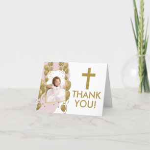 Foto på första födelsedag av baptism Rosa Guld-bal Tack Kort