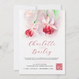 Foto på Fuchsia vattencolor red rosa art bröllop Inbjudningar
