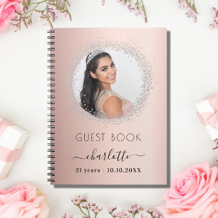 Foto på gäst bok födelsedag ro guld silver glitter anteckningsbok
