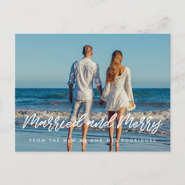Foto på gift och merry modern par helgdag vykort (Framsida)