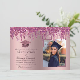 Foto på glitter Drip Ro Rosa Studenten Inbjudningar