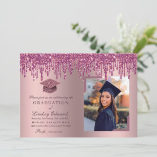 Foto på glitter Drip Ro Rosa Studenten Inbjudningar