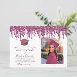 Foto på glitter Drip Ro Rosa Studenten Inbjudningar