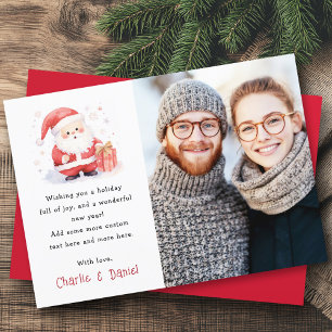 Foto på God jul av cute Santa Vattencolor Julkort