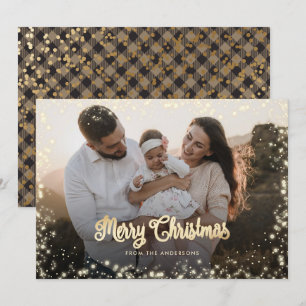 Foto på god jul Calligraphy Guld Snö Ljus Julkort