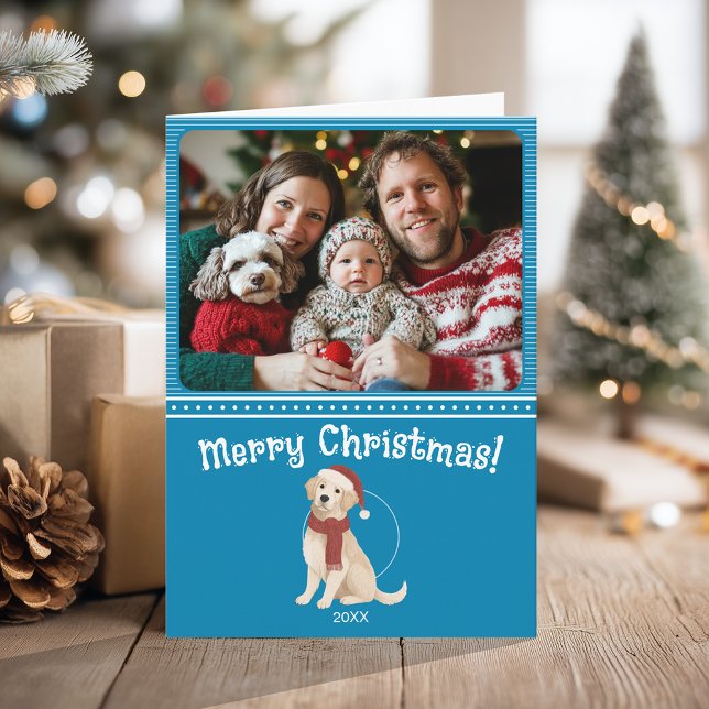Foto på God jul i Blue Hund Illustration-familjen Kort (Blue Dog Illustration Family Photo Merry Christmas Card)
