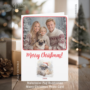 Foto på God jul i Watercolor Pug Illustration Kort