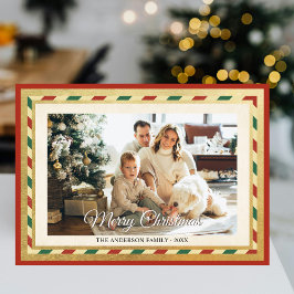 Foto på god jul Retro Guld Red Rand Ram Julkort