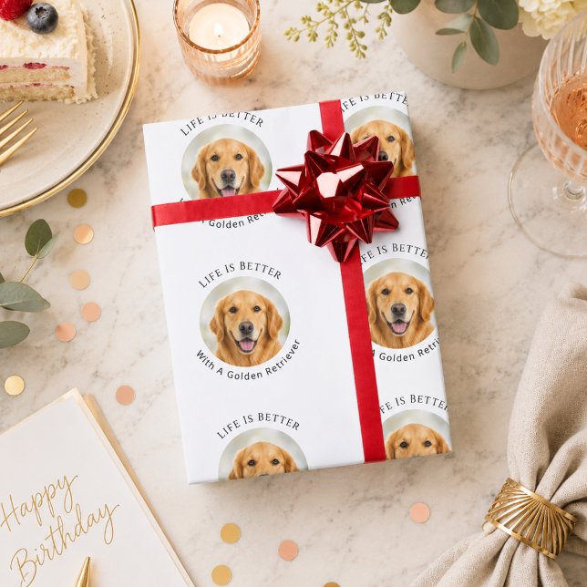 Foto på Golden Retriever hund Livet är Bättre Presentpapper (Skapare uppladdad)