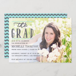 Foto på grått och Blue Chevron Student Party Inbjudningar