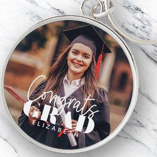 Foto på gratulerar Grad Modern Simple Script Anpas Rund Silverfärgad Nyckelring